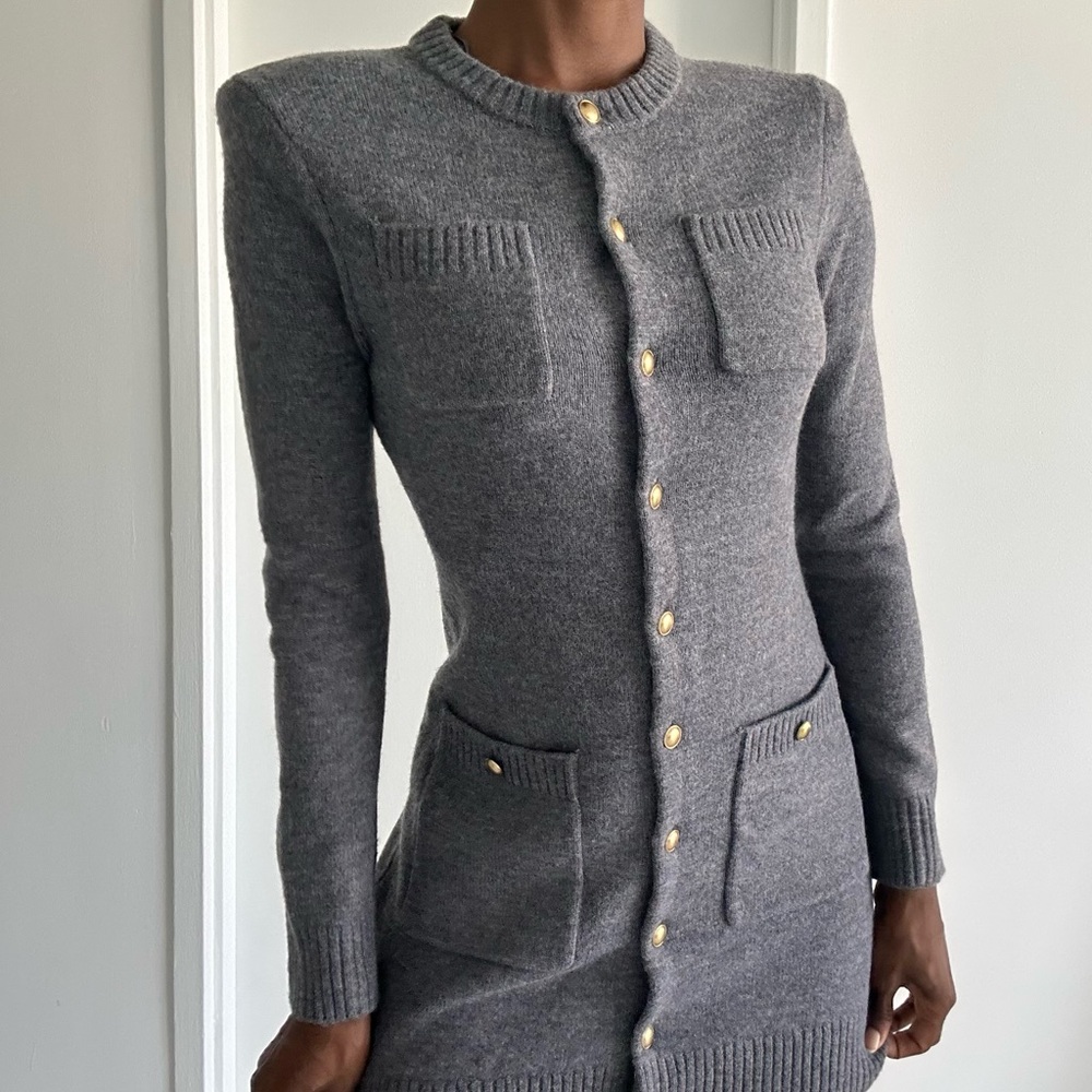 Gray Button-Up Knit Dress